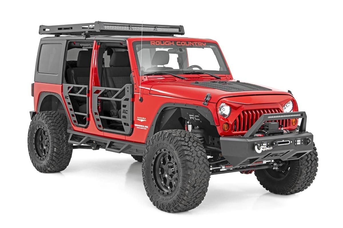 Jeep Wrangler Tubular Doors - Rear - Rough Country - Steel Tube - Black - '07-'10